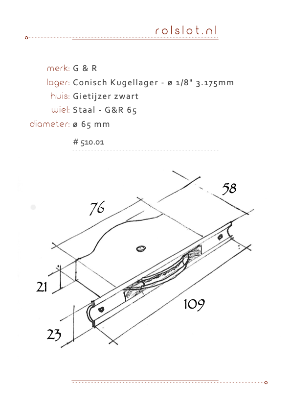 Gietijzer rolslot 65 mm G&R - Afbeelding 5