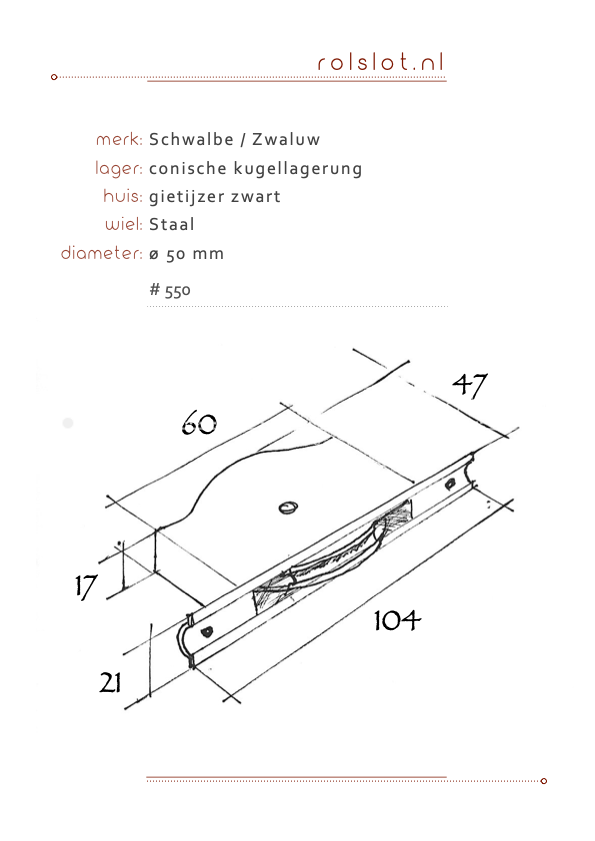 Gietijzer rolslot 50 mm Schwalbe/Zwaluw - Afbeelding 2